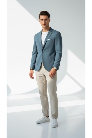 Plus Scorpion Erkek Slim Fit Blazer Ceket Tek Düğmeli Çift Yırtmaçlı Torba Cepli Yarım Astarlı Zümrüt Mavisi