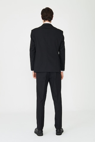 Siyah Modern Slim Fit Dokulu Kumaş Klasik Yaka Takım Elbise Siyah