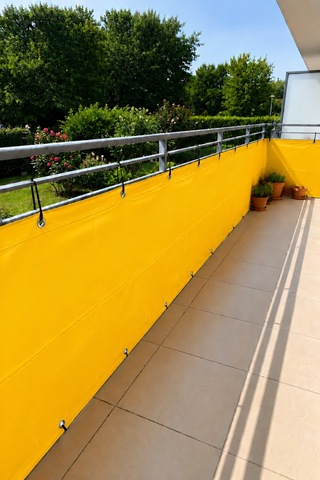 Sarı Renkli Balkon Branda Perdesi - 650 Gr Pvc Polyester - Kuşgözlü Ve Kolon Takviyeli Balkon Demiri Brandası Sarı