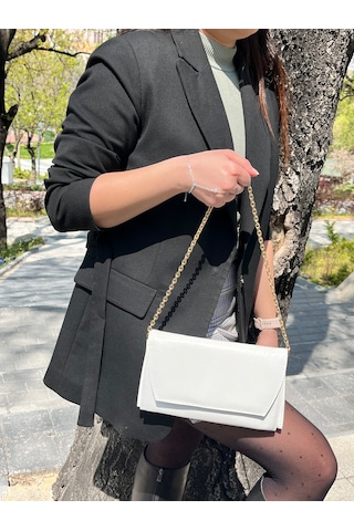 Butikolea Edge Mini Zincir Askılı Portföy Kadın Çantası Beyaz