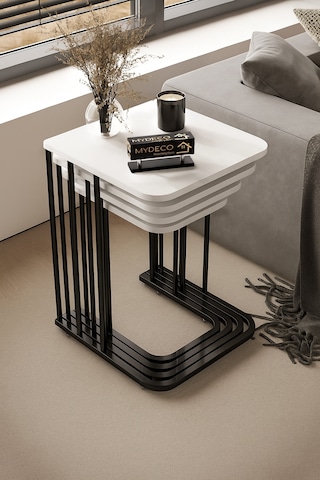 4'lü Tekerlekli Zigon Sehpa Siyah Ayak Beyaz 18mm Mdf