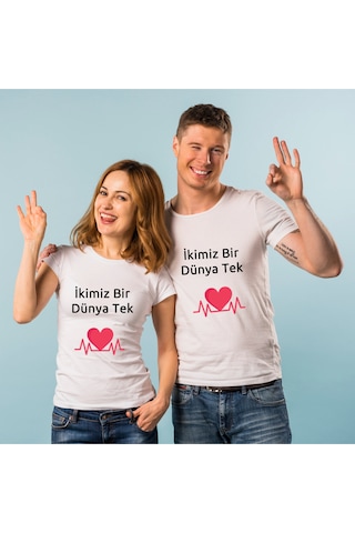 Çift Kişilik Tişört Kişiye Özel Baskı Sevgili T-shirt Her İki Bedeni De Tek Tek Sepete Ekleyiniz Beyaz