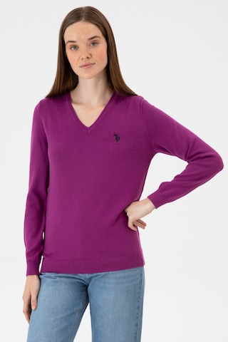 U.S. Polo Assn. Kadın Violet V Yaka Basic Kazak 50313590-VR203