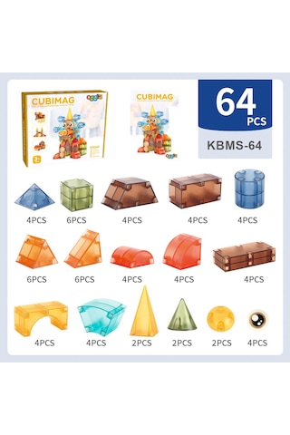 Cubimag 64 Parçalı Premium Manyetik Oyuncak/bloklar Seti Many...