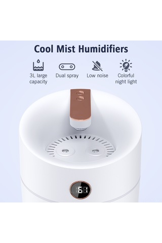 Ruicoo X12 3l Büyük Kapasiteli Ultrasonik Nemlendirici, Otomatik Kapanma, Renkli Gece Işığı, Usb Güç, Sessiz Çalışma