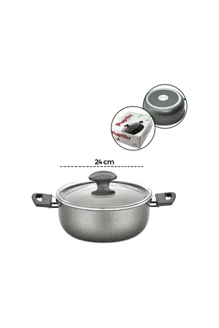 Granit Derin Tencere 24 Cm Cam Kapak Gri Kırçıllı