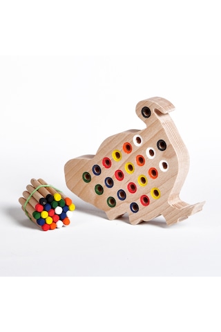 Ahşap Eğitici Doğal Renkli Tavuk Tak Çıkar Montessori Oyuncak