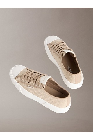 Calvin Klein Vulkanize Düşük Bilekli Bağcıklı Tamamı Baskılı Kanvas Kadın Bej Sneaker Hw0hw03142-a04 Bej