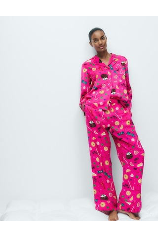Marks & Spencer Saten Desenli Pijama Takımı T37002257J Pembe