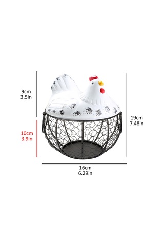Tavuk Figürlü Yumurta Meyve Tutucu Mutfak Organizer Sepet Beyaz - Siyah