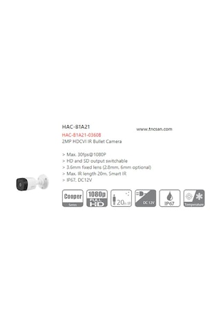 Dahua Hac-B1A21-0360B 2Mp 3.6Mm 4In1 Ir Bullet Hd-Cvı Kamera