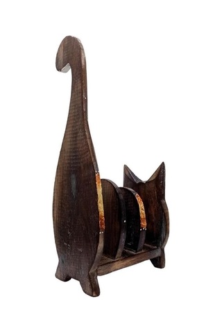 Ahşap Kedi Kartlık Peçetelik Kitaplık