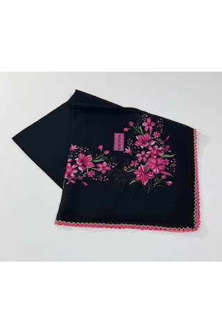 Eripek Oyalı Organik Pamuklu Yazma 0606131 Siyah-pembe