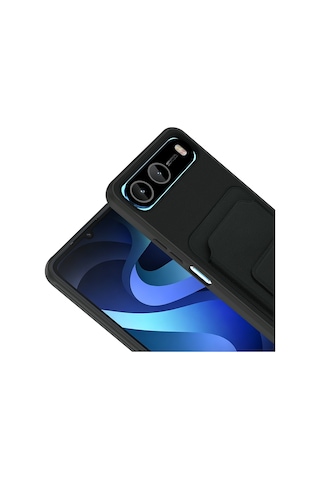 İnfinix Hot 60i 5g Kılıf Kartlık Hazneli Standlı Tpu Bikart Kapak Siyah -