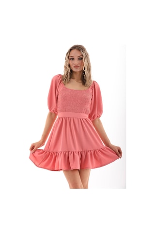 Kallima Fırfırlı Diz Üstü Balon Kol Pudra Aerobin Elbise - 90 Cm