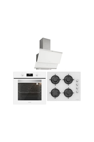 Silverline BO6502W02 - CS5349W01 - 3420 Classy 60 Beyaz Cam Ankastre Set