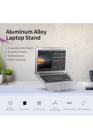 Springsun Alüminyum Laptop Standı: 6 Seviye Yükseklik Ayarlı, Katlanabilir, Soğutucu Tasarım, Ergonomik Masaüstü托架 - Piraz Renk