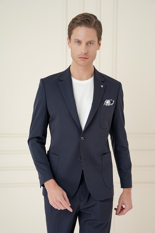 Efor Slim Fit Mono Yaka Çift Yırtmaç Torba Cep Casual Lacivert Ceket C 697 Lacivert