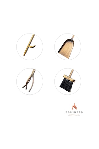 Somineco 5Li Ithal Antik Gold Patinalı Şömine Aksesuar Seti