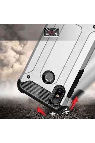 Noktaks - Xiaomi Uyumlu Xiaomi Mi 8 Se - Kılıf Çift Katman Zırh Tank Crash Military Kapak - Gri T5349 Gri