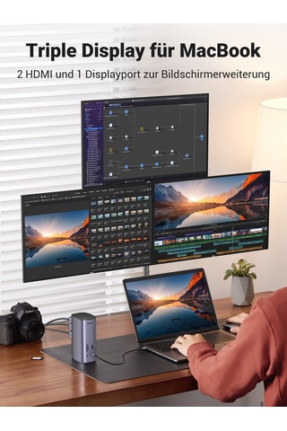 Macos Ve Windows İçin Ugreen Usb C Bağlantı İstasyonu Üçlü Ekran, 2hdmı Dp 4k 60hz, 10gbps Usb Veri Bağlantı Noktaları, Pd 100w, Ethernet, Ses, Sd/tf, Apple Uyumlu Macbook, Surface, Lenovo, Dell, Hp Vb. İçin 12 In 1 Dock.