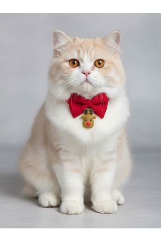Yılbaşı Geyiği Kedi Papyon Tasması Kırmızı Fiyonk Boyun Aksesuarı Noel Temalı Kedi Süsü
