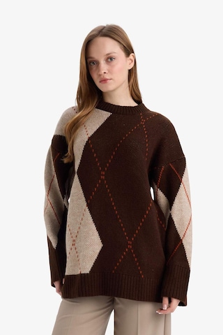 Defacto Regular Fit Bisiklet Yaka Baklava Desenli Triko Kazak Tunik G0711ax25wnbn341 Kahve-bn341