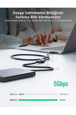 Ugreen Usb 3.0 Uzatma Kablosu, 1 Metre, Siyah, 10368