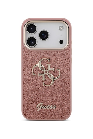 Apple Uyumlu iPhone 17 Pro Kılıf Guess Lisanslı 4g Büyük Metal Logolu Glitter Kapak Pembe Pembe