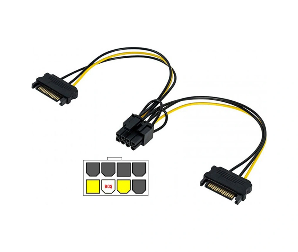 2x15 Pin Sata To 8pin 6+2 Pcı E Ekran Kartı Power Kablo 30cm