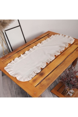 Dnc Home Tekstil Ndchome Keten Krem Fırfırlı Runner Masa Örtüsü Krem