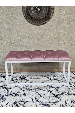 Zafir Beyaz Boyalı Diktörtgen 100 Cm X 40 Cm Oturak Puf - Bench - Makyaj Oturağı - Oturak Pembe