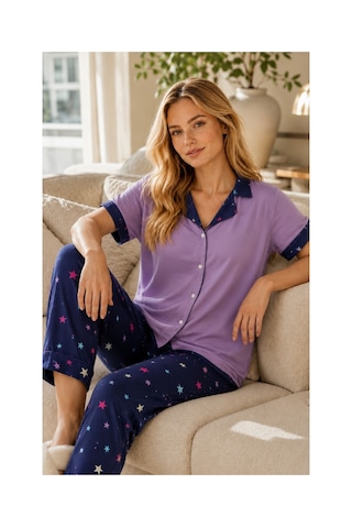 Rindahomewear Kadın Milan Düğmeli Pijama Takımı Mor
