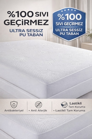 Ultra Sessiz Su Geçirmez Pu Taban Yatak Alezi Anti-bakteriyel, Sessiz, Kaymaz, Çift Kişilik Tüm Boyutlar Beyaz