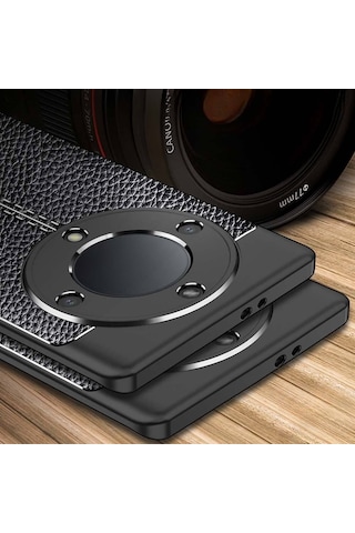 Huawei Mate 60 Pro Deri Desenli Silikon Kılıf - Ultra Darbe Emici Kamera Korumalı Kapak Siyah