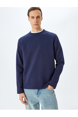 Koton Dikiş Detaylı Şardonlu Pamuklu Basic Bisiklet Yaka Sweatshirt Lacivert 5wam70254mk Lacivert