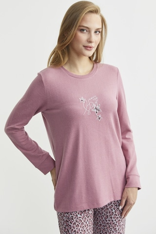 Yumoş Dokulu Leopar Desenli Kışlık Pijama - Gül Kurusu Gül Kurusu