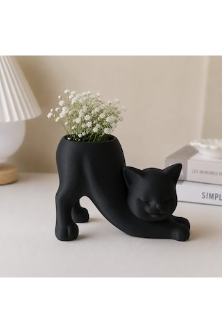 Kedi Figürlü Mini Saksı Dekoratif Saksı Siyah Kedi Figürlü Mini Saksı Dekoratif Saksı Siyah