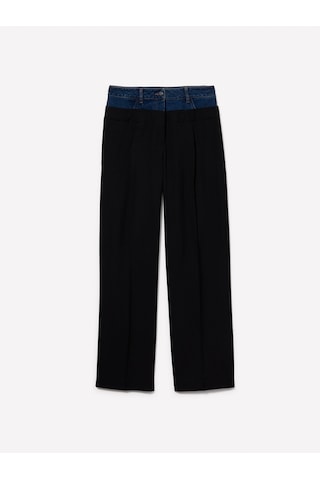 Sisley Renk Detaylı Önü Pileli Geniş Paça Pantolon Kadın Siyah Pantolon - 324a485xlf05m