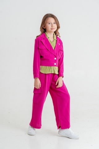 Kız Çocuk Crop Ceketli Üçlü Takım 4407 Fuşya