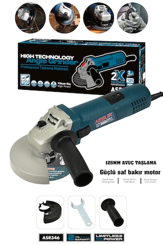 Assur ASR346 850 W 125 MM Avuç Taşlama Spiral Mavi