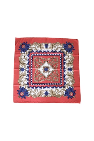 Tikitonki Çiçek Desenli Saten Pudra Pembe Eşarp - 90x90 Pembe Pembe