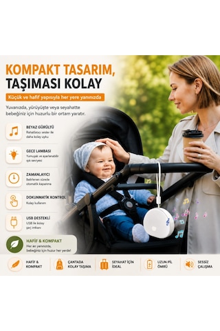 Polham Beyaz Gürültü Uyku Yardımcısı Ve Gece Lambası Dokunmatik, Zamanlayıcılı, Şarjlı, Bebek Uyku Yardımcısı