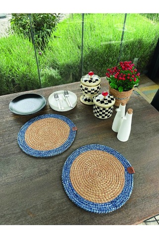 2 Kişilik Yuvarlak Amerikan Servis - Supla Naturel-mavi 33x33 Cm Naturel/ Mavi