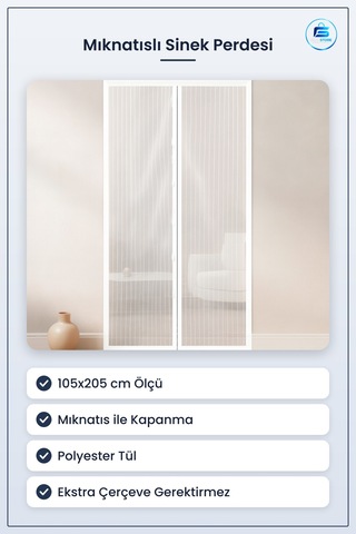 Mıknatısılı Tül Sineklik 105x205 Cm Otomatik Kapanan Sinek Perdes