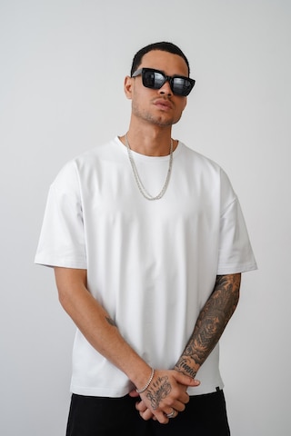 King-Brich Bisiklet Yaka Battal Boy Oversize Kalıp Basic Tişört Beyaz