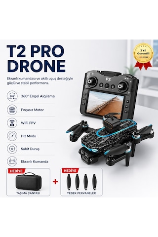 T2 Pro Drone 4k Üç Kameralı Gps Wifi Fpv 360 Engel Algılama Büyük Ekran Kumandalı Katlanabilir Drone-1597