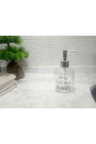 Cam Sıvı Sabunluk,yazılı Model 300ml Banyo Seti 7,6x15,5cm