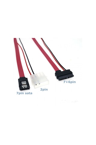 7 Pin Sata Data Molex Power To 7+6 13 Pin Slimline Kablo 40cm