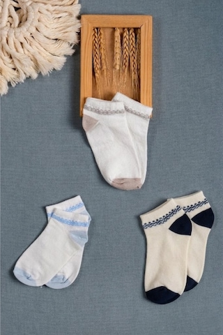 Cocole Socks Erkek Bebek Patik Çorabı 3 Lü Set Pamuklu Zincirli Örüntü Desenli Çok Renkli